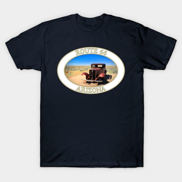 Antique Car on Historic Old Route 66 in Arizona T-Shirt by GentleSeas